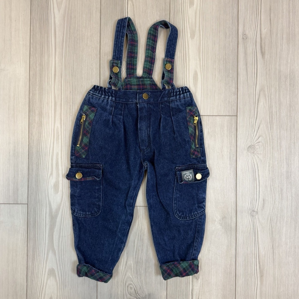 Vintage Wild‎ Boys 2T Overalls Bibs Jumper Denim Jeans Plaid RARE